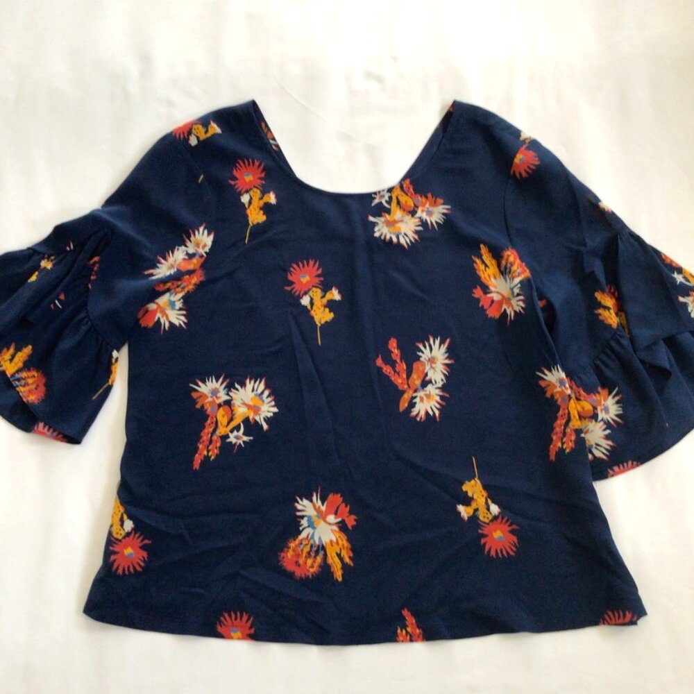 Madewell Silk Flowy Top Navy Floral Sz S